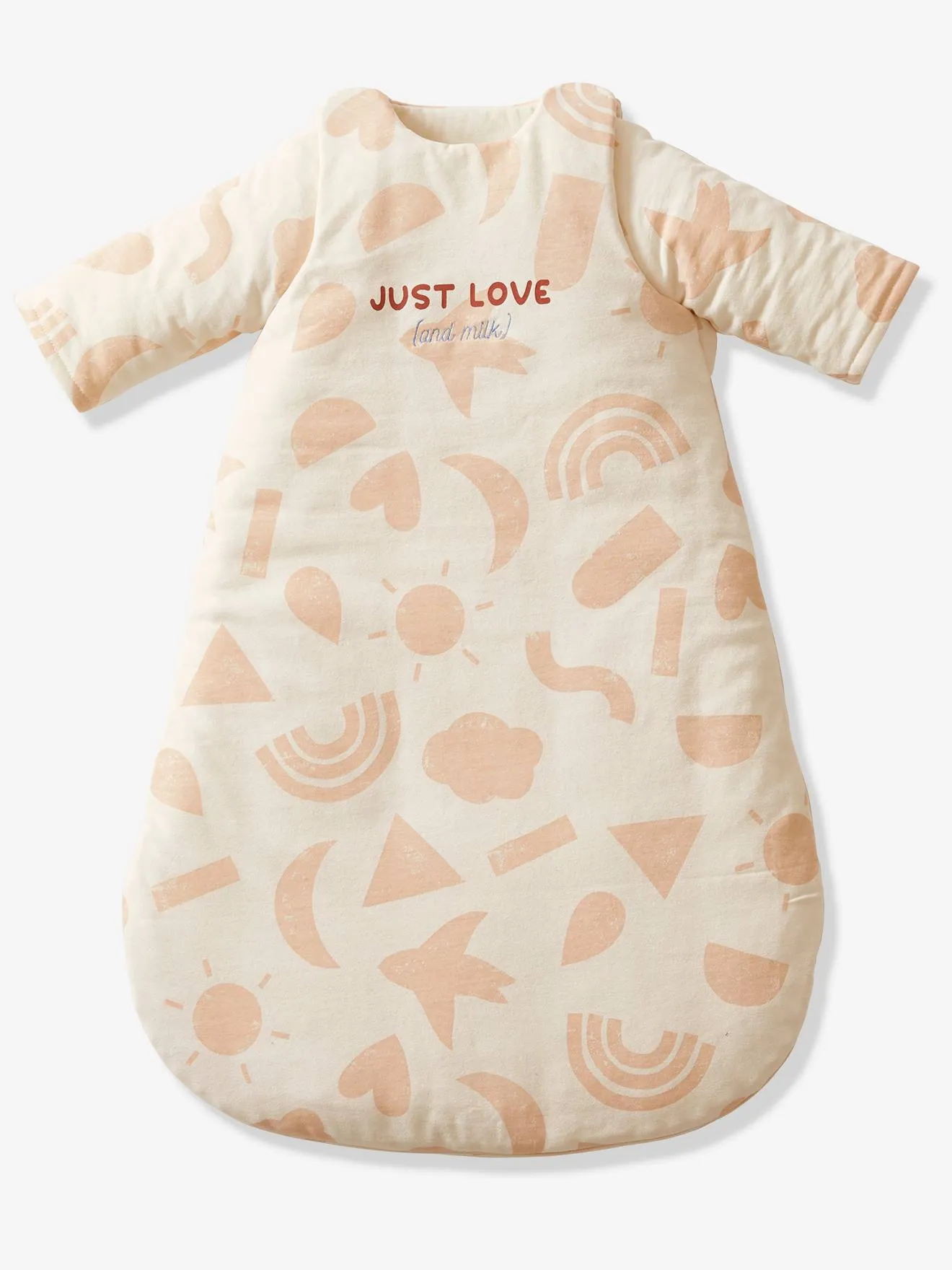 Baby Sleeping Bag with Removable Sleeves in Organic* Cotton, Happy Sky - printed beige