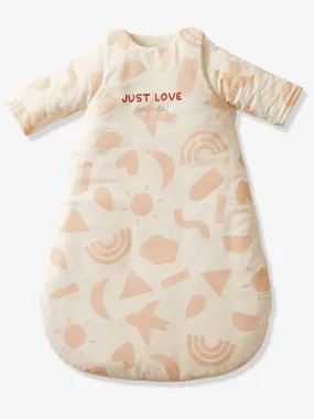 Baby Sleeping Bag with Removable Sleeves in Organic* Cotton, Happy Sky - printed beige