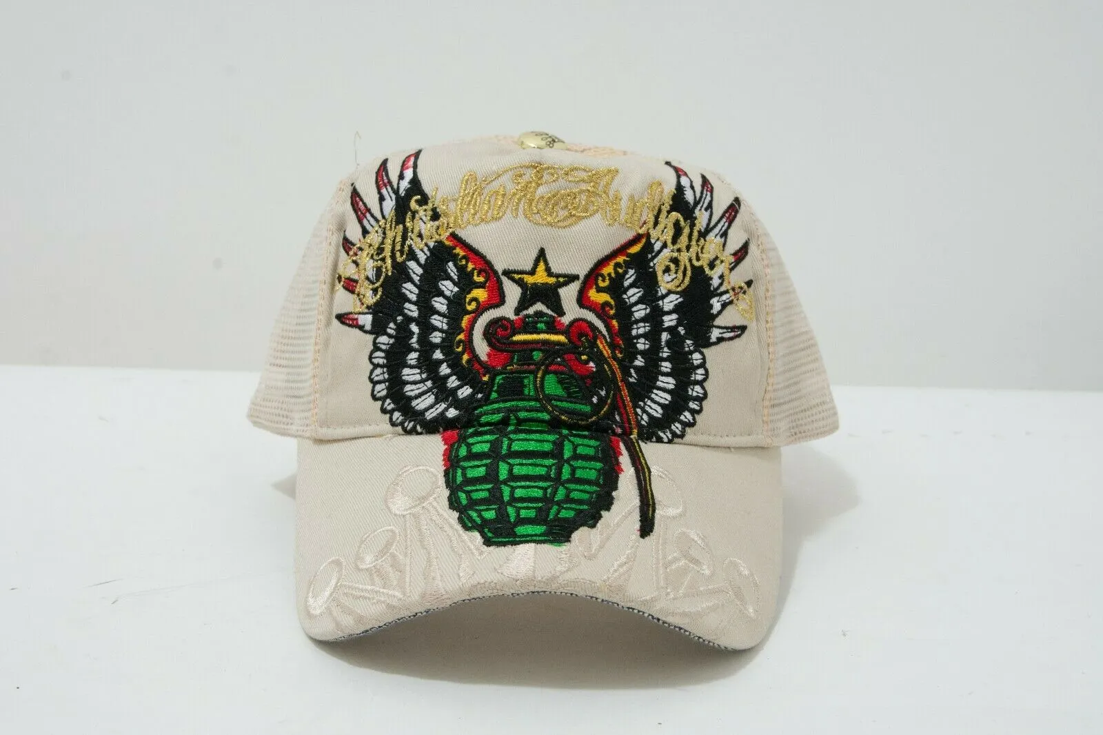 Beige Grenade Trucker Cap