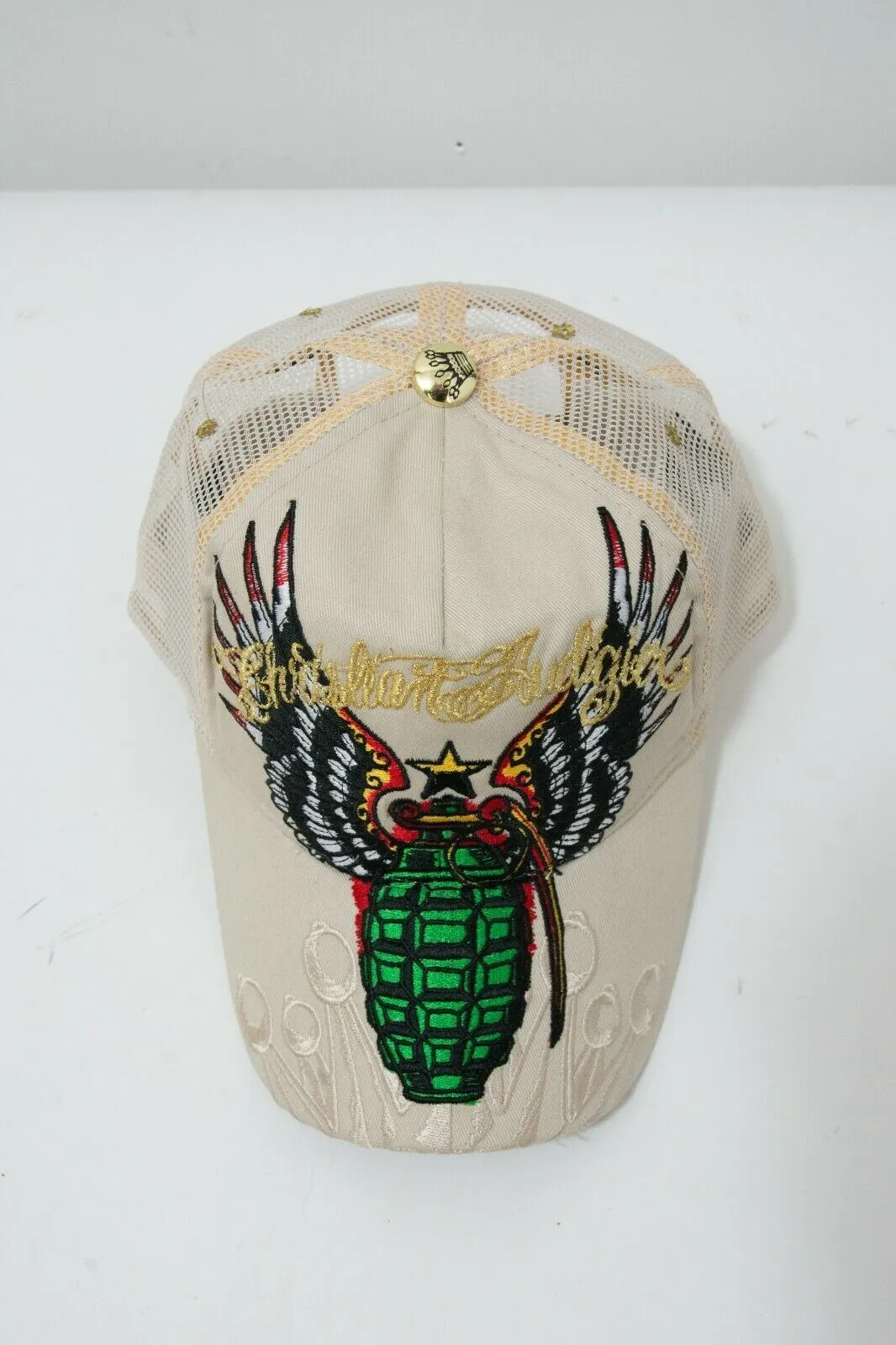 Beige Grenade Trucker Cap