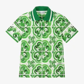 Boys Green Cotton Majolica Polo Shirt