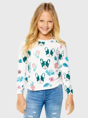     CHASER  Girls' Dogs and Flowers Raglan Pullover    