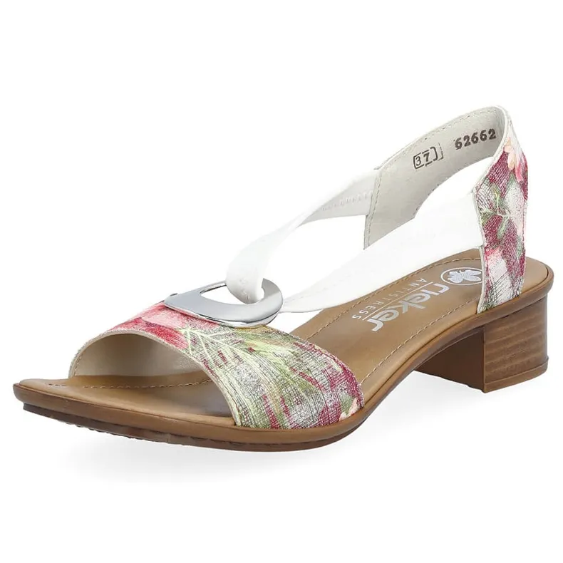 Comfortable women's slip-on sandals with flowers, multicolor Rieker 62662-90 white