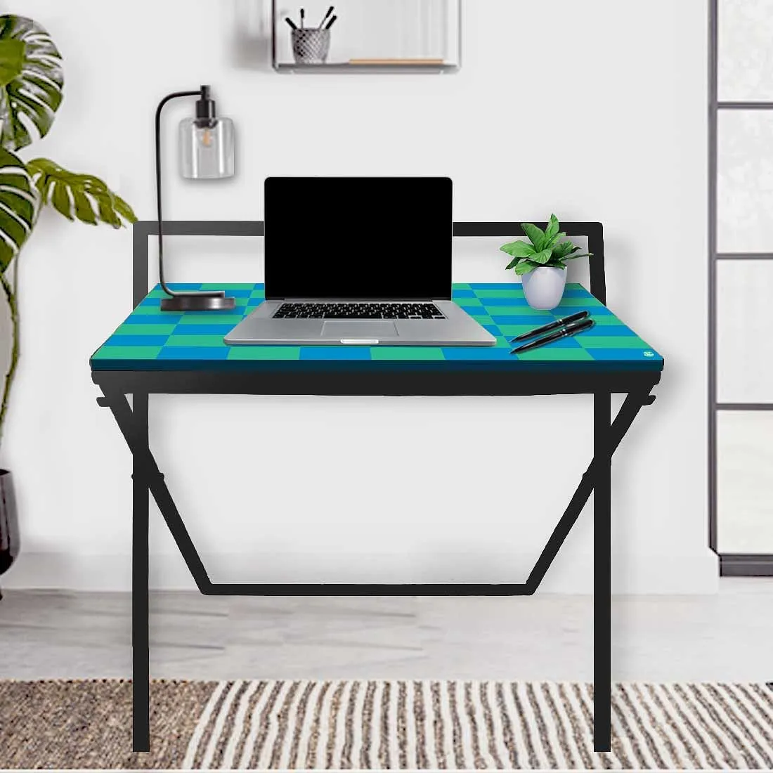 Folding Laptop Table WFH Computer Work Desk for Home-Blue Chess