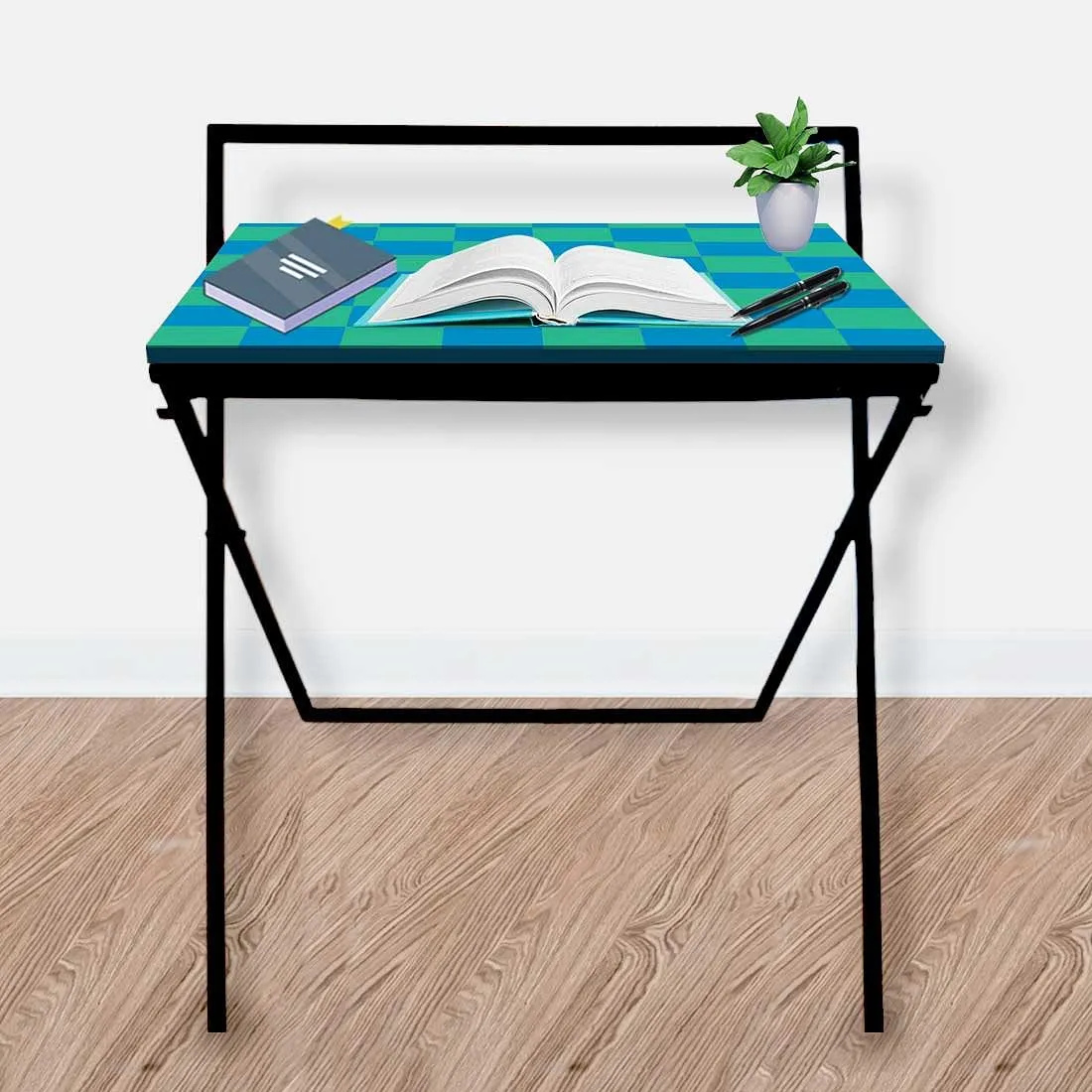 Folding Laptop Table WFH Computer Work Desk for Home-Blue Chess