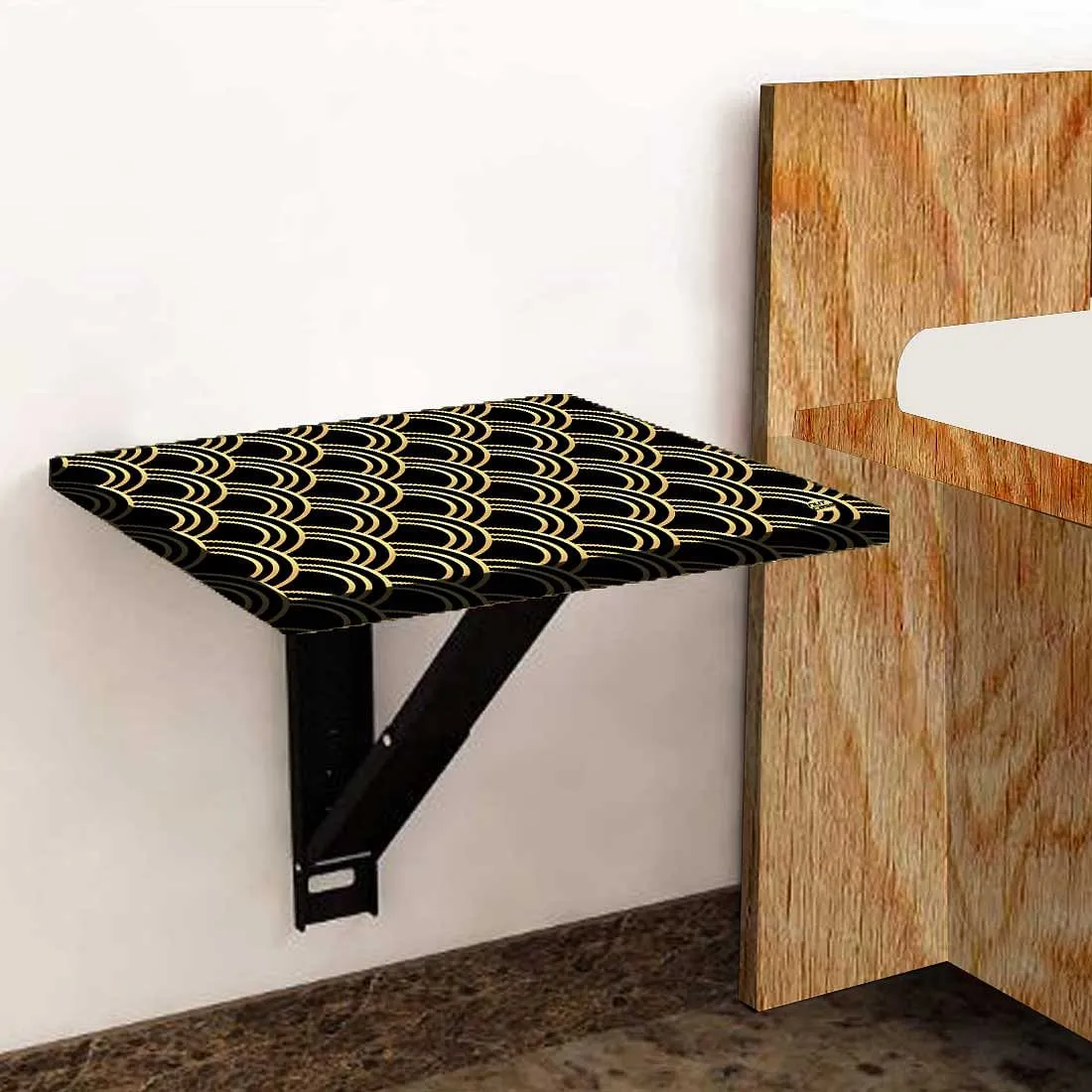 Folding Wall Mounted Bedside Table - Golden Design Pattern