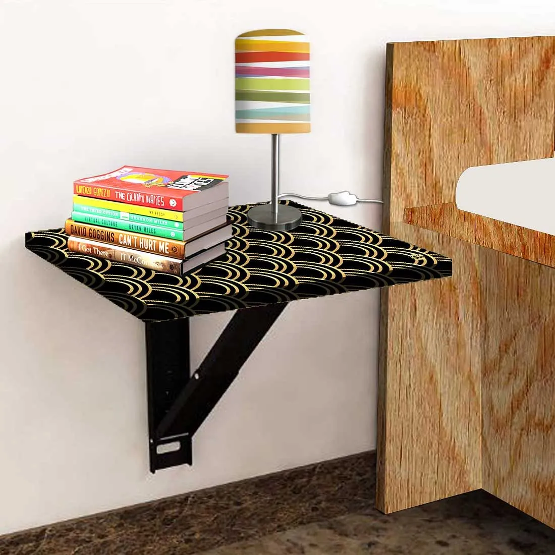 Folding Wall Mounted Bedside Table - Golden Design Pattern