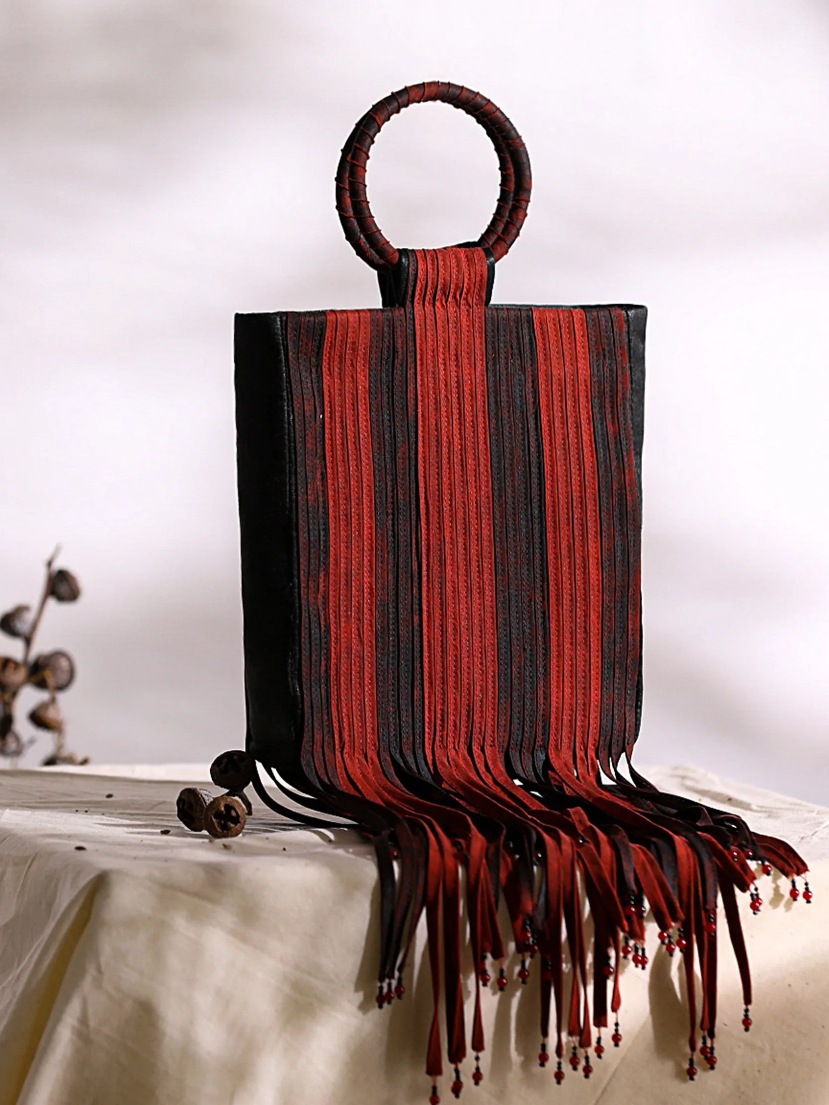 Gambiered Guangdong Silk Bag with Tassels