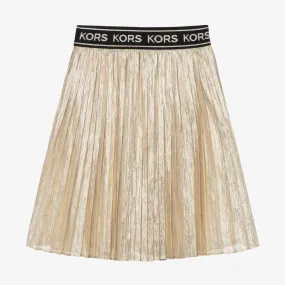 Girls Gold Metallic Pleated Skirt