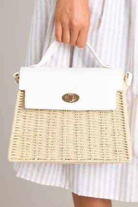 Island Chic White Woven Crossbody Handbag