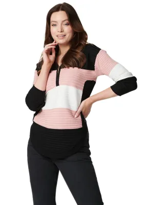 Izabel London Pink Striped Button Side Knit Pullover