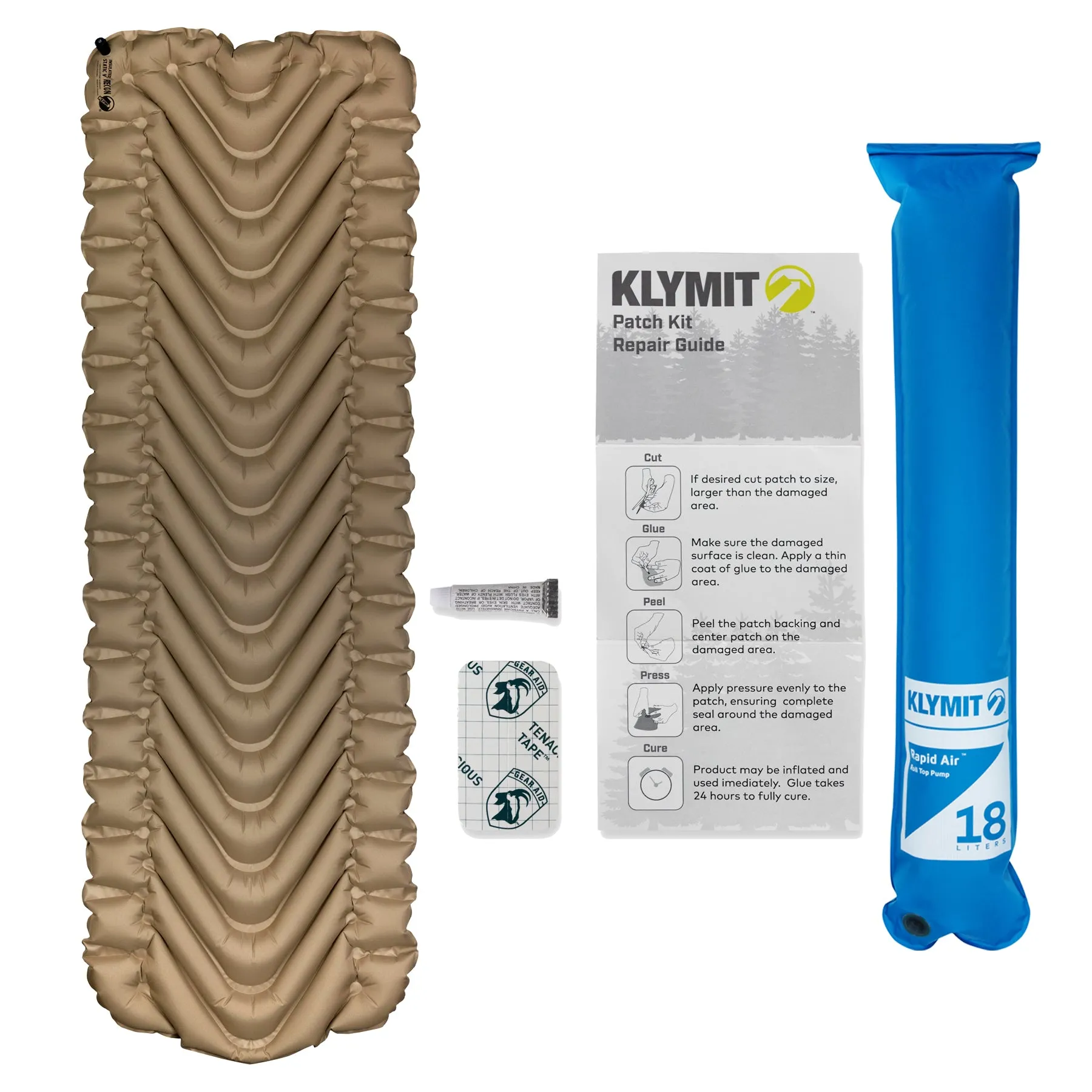 Klymit Insulated Static V Lightweight Sleeping Pad Set Options - V Sheet, Pillow X, or Air Pump & Patch Kit  