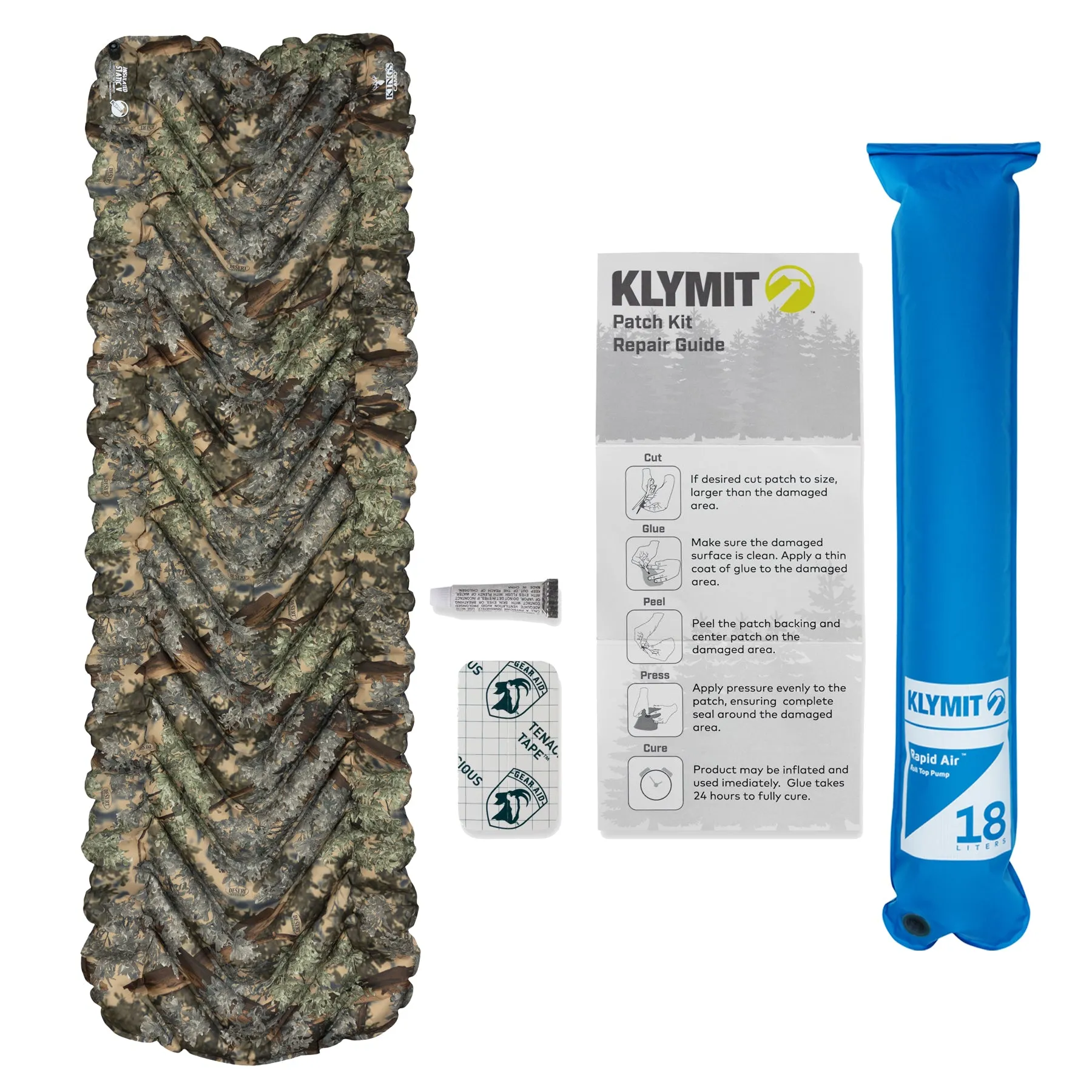 Klymit Insulated Static V Lightweight Sleeping Pad Set Options - V Sheet, Pillow X, or Air Pump & Patch Kit  