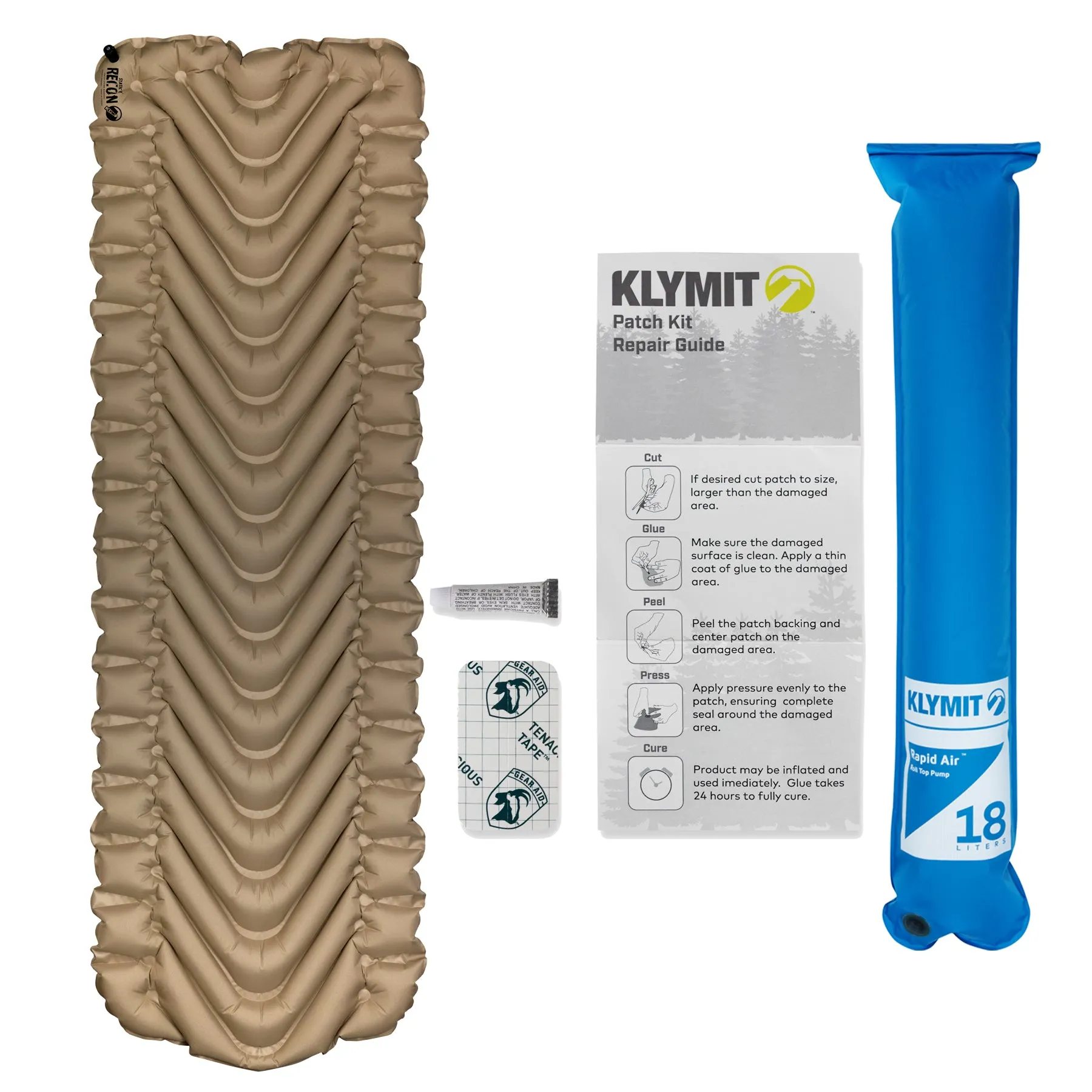 Klymit Static V Lightweight Sleeping Pad Set Options - V Sheet, Pillow X, or Air Pump & Patch Kit  