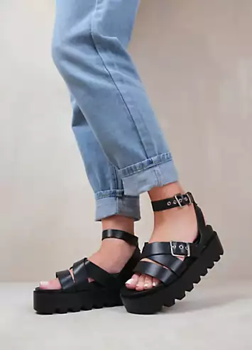 Layla Black Buckle Strap Platform Sandals by Where’s That From | Look Again