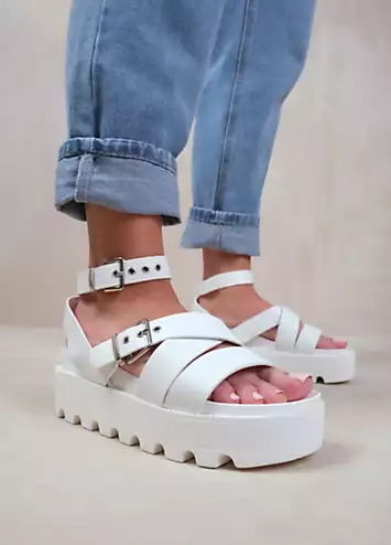 Layla White Buckle Strap Platform Sandals by Where’s That From | Look Again