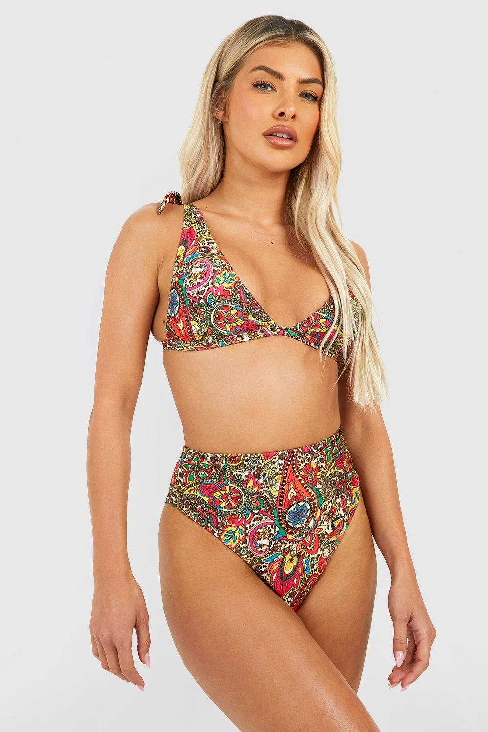 Leopard Paisley High Waist Tie Bikini Set