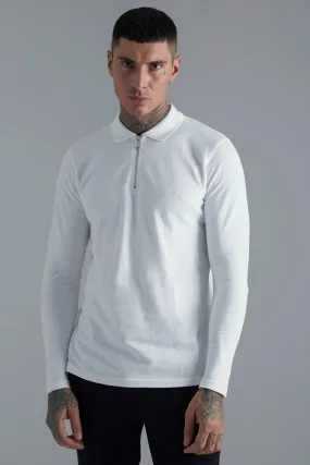 Long Sleeve Pique Polo | boohooMAN UK