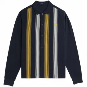 Long Sleeve Striped Polo Shirt - Navy