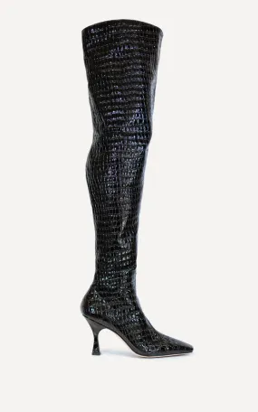 Maverick Thigh High Boot | Black Crocodile