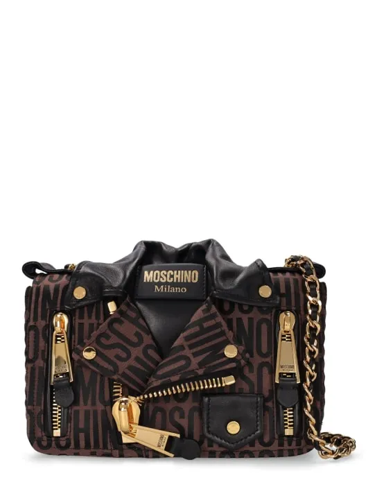 Moschino   Biker logo jacquard shoulder bag 