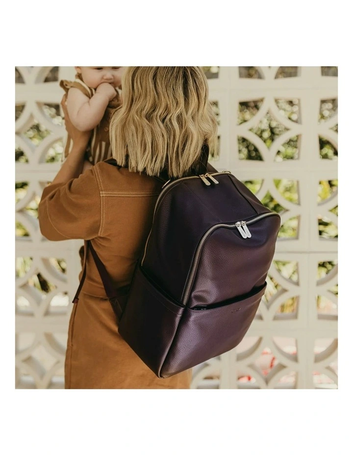 Multitasker Vegan Leather Nappy Backpack in Mulberry