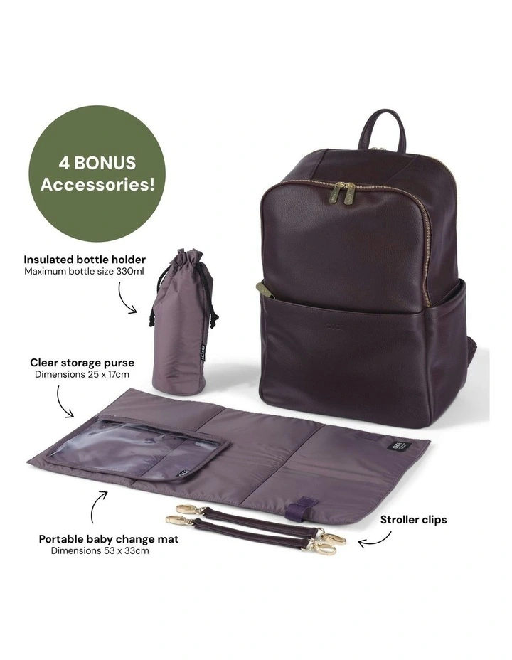 Multitasker Vegan Leather Nappy Backpack in Mulberry