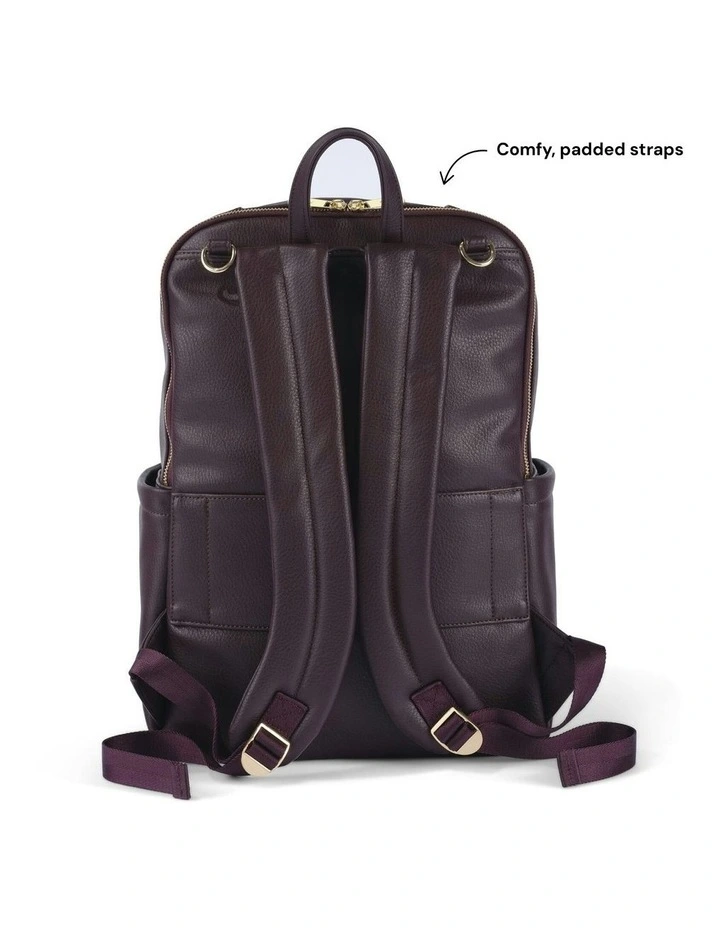 Multitasker Vegan Leather Nappy Backpack in Mulberry