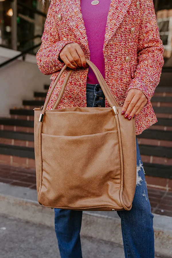 Never Pretend Faux Leather Tote In Tan