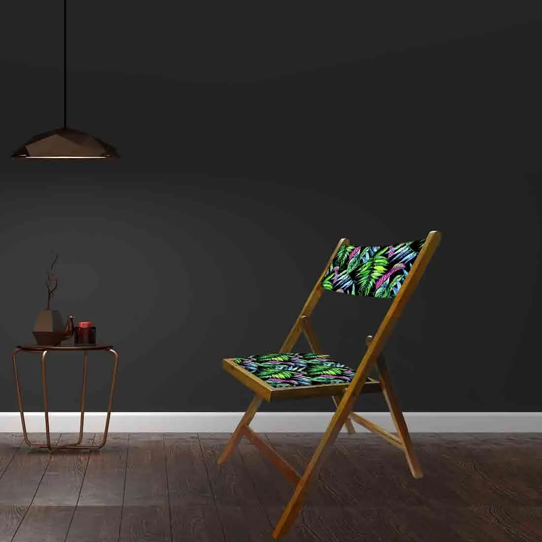 Nutcase Folding Wooden Chair  -  Blue Green Neon Leaves