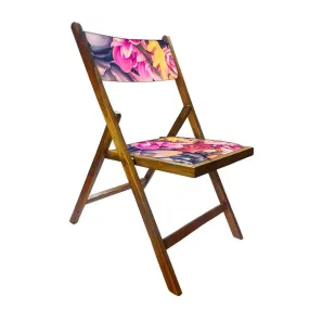 Nutcase Folding Wooden Chair For Balcony Patio - Pink Blue Rose