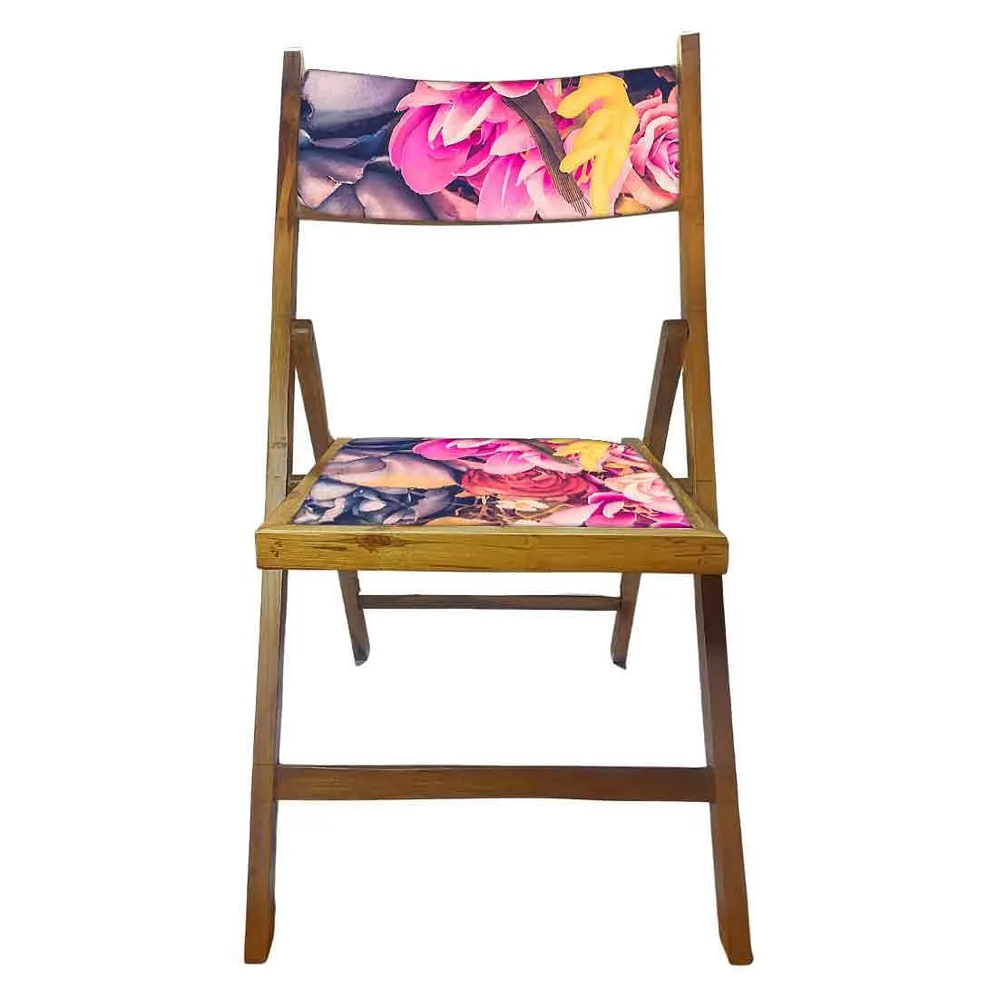 Nutcase Folding Wooden Chair For Balcony Patio - Pink Blue Rose