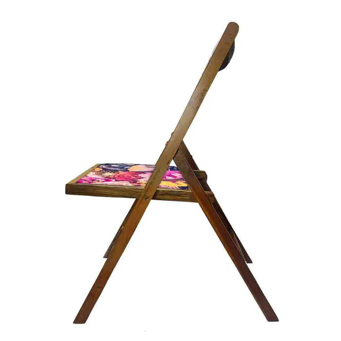 Nutcase Folding Wooden Chair For Balcony Patio - Pink Blue Rose