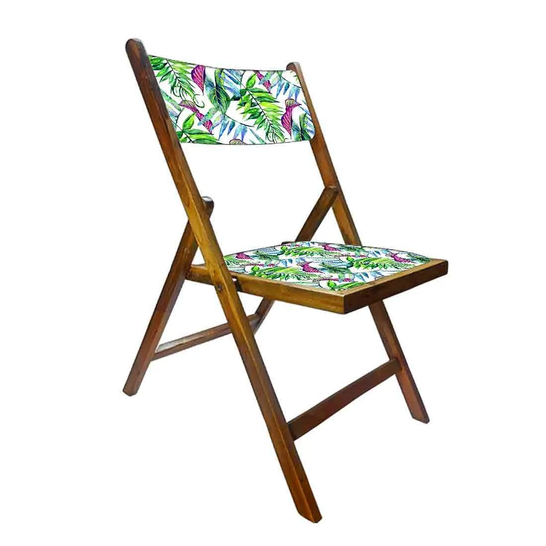 Nutcase Folding Wooden Chair For Home Dining  - Green Pink Neon Leaves