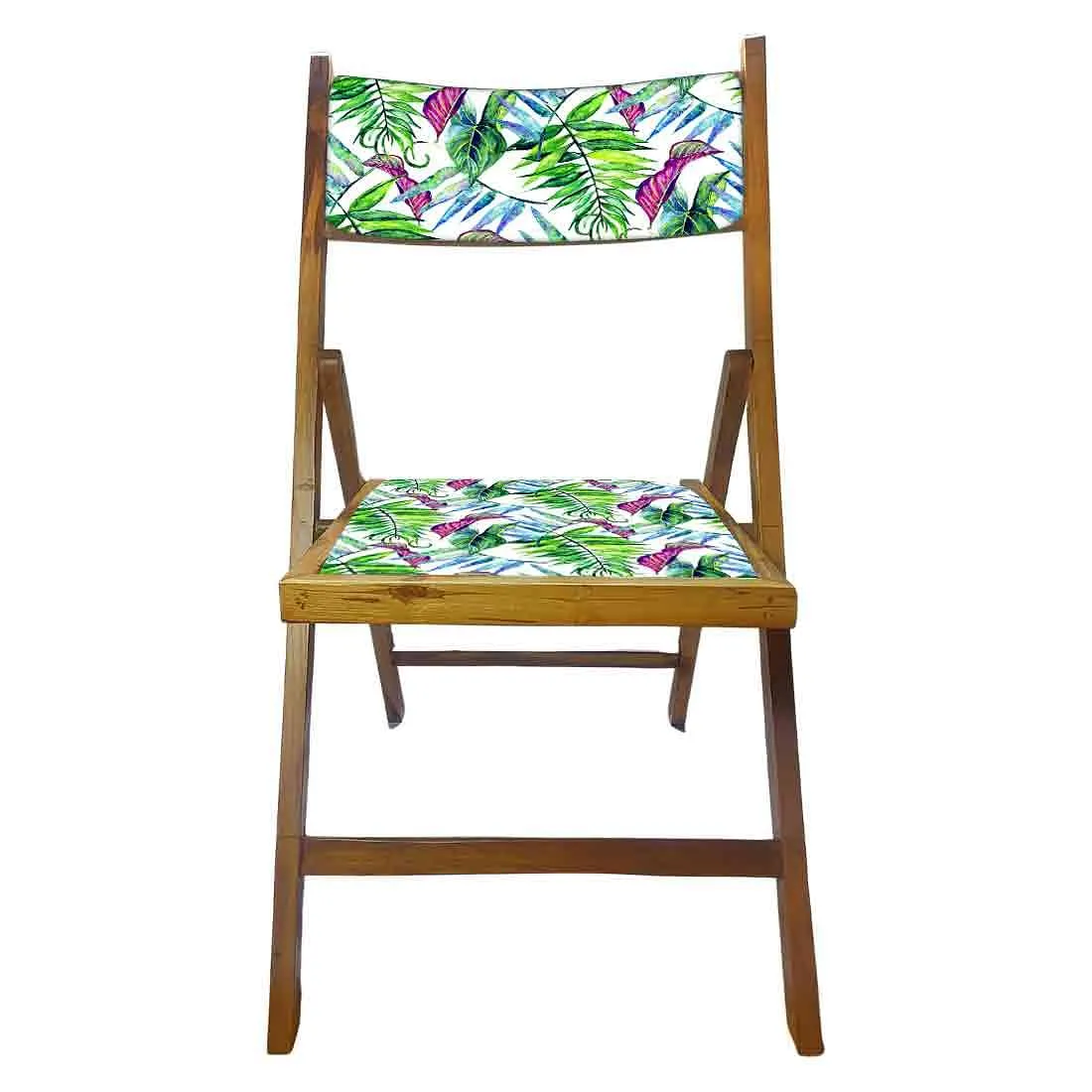 Nutcase Folding Wooden Chair For Home Dining  - Green Pink Neon Leaves