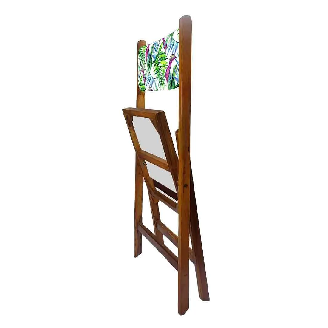 Nutcase Folding Wooden Chair For Home Dining  - Green Pink Neon Leaves