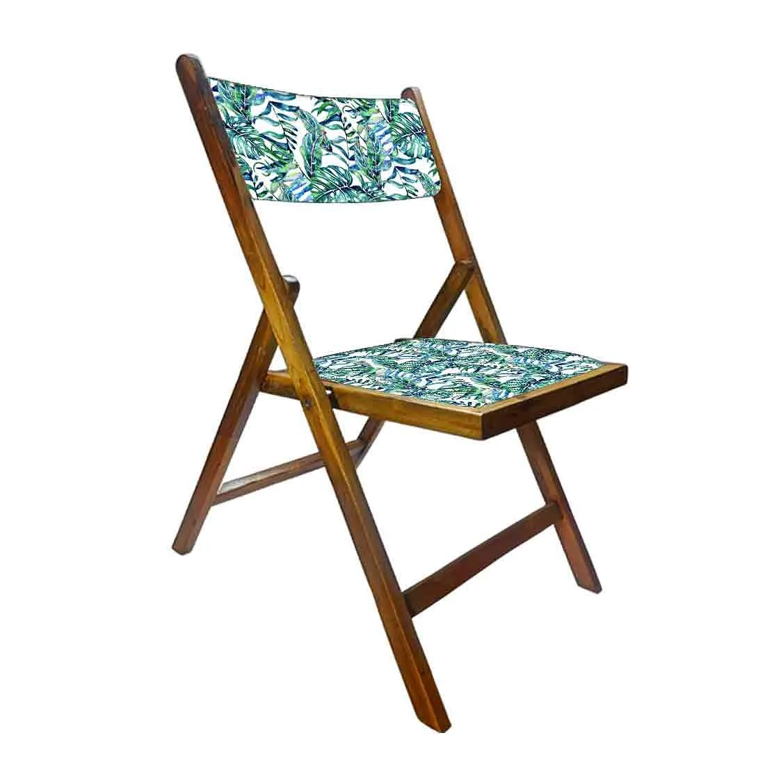 Nutcase Teak Wood Folding Chair for adults - Neon Tropical Leaves