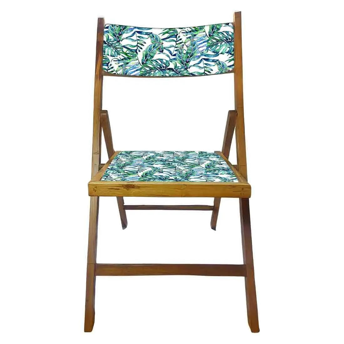 Nutcase Teak Wood Folding Chair for adults - Neon Tropical Leaves