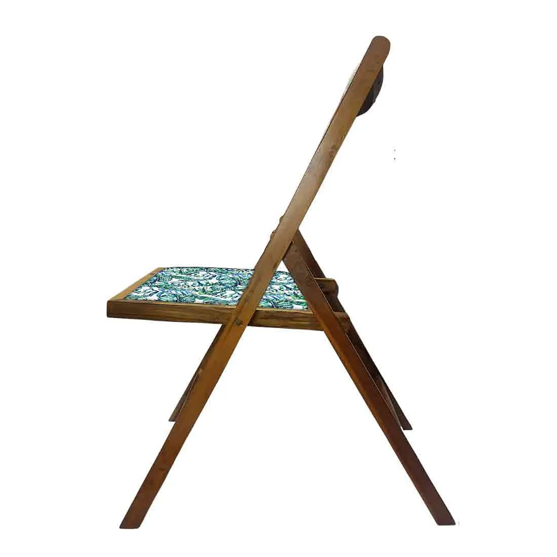 Nutcase Teak Wood Folding Chair for adults - Neon Tropical Leaves