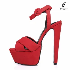 Red Velour ankle strap Giaro 16cm high heeled Destroyer platform sandals