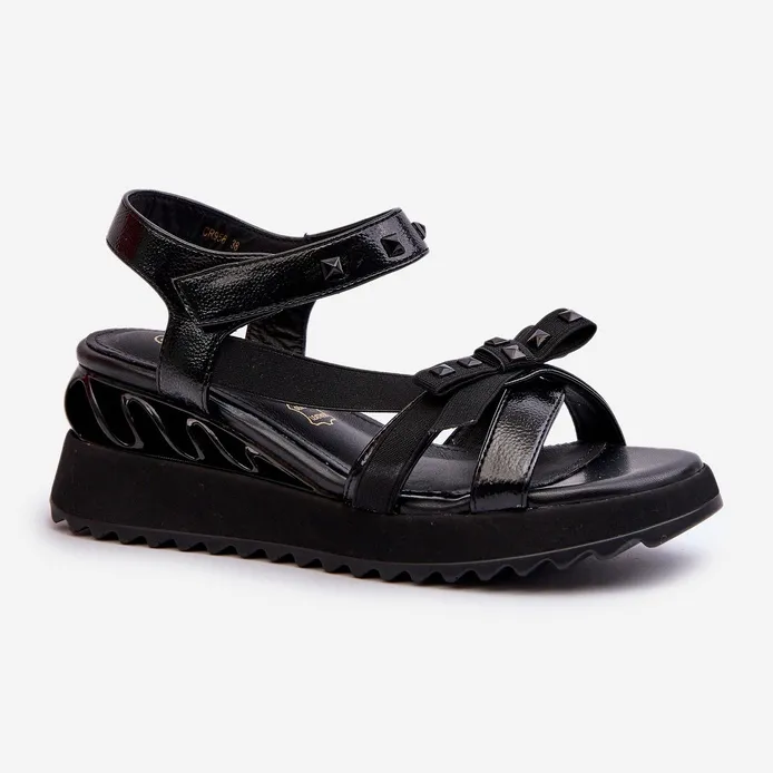 S.Barski Women's Sandals With Bow D&amp;A CR956 Black