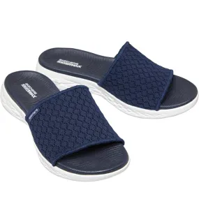 SKECHERS Womens On The Go 600 Stellar Crochet Slide Sandals Navy/White