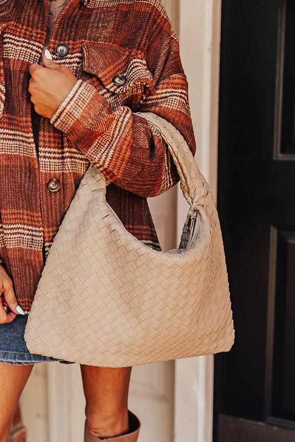 Street Style Faux Leather Woven Tote in Warm Taupe