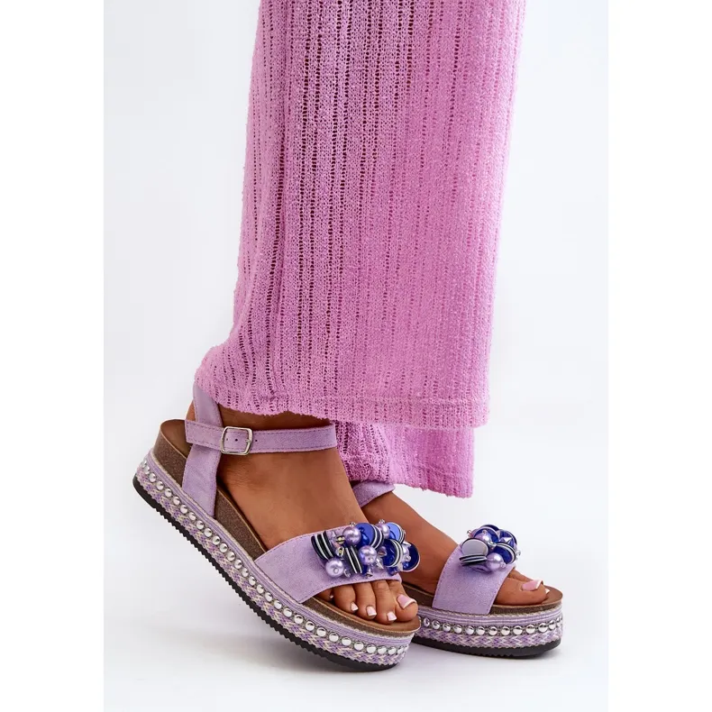 Women's Sandals On Wedge And Platform With Decorations S.Barski HY056 Purple violet