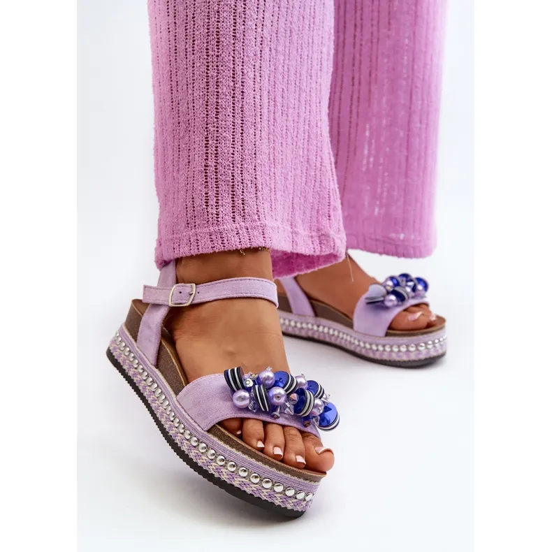 Women's Sandals On Wedge And Platform With Decorations S.Barski HY056 Purple violet