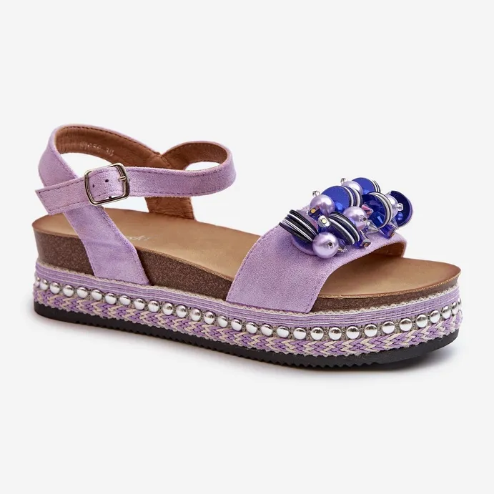 Women's Sandals On Wedge And Platform With Decorations S.Barski HY056 Purple violet