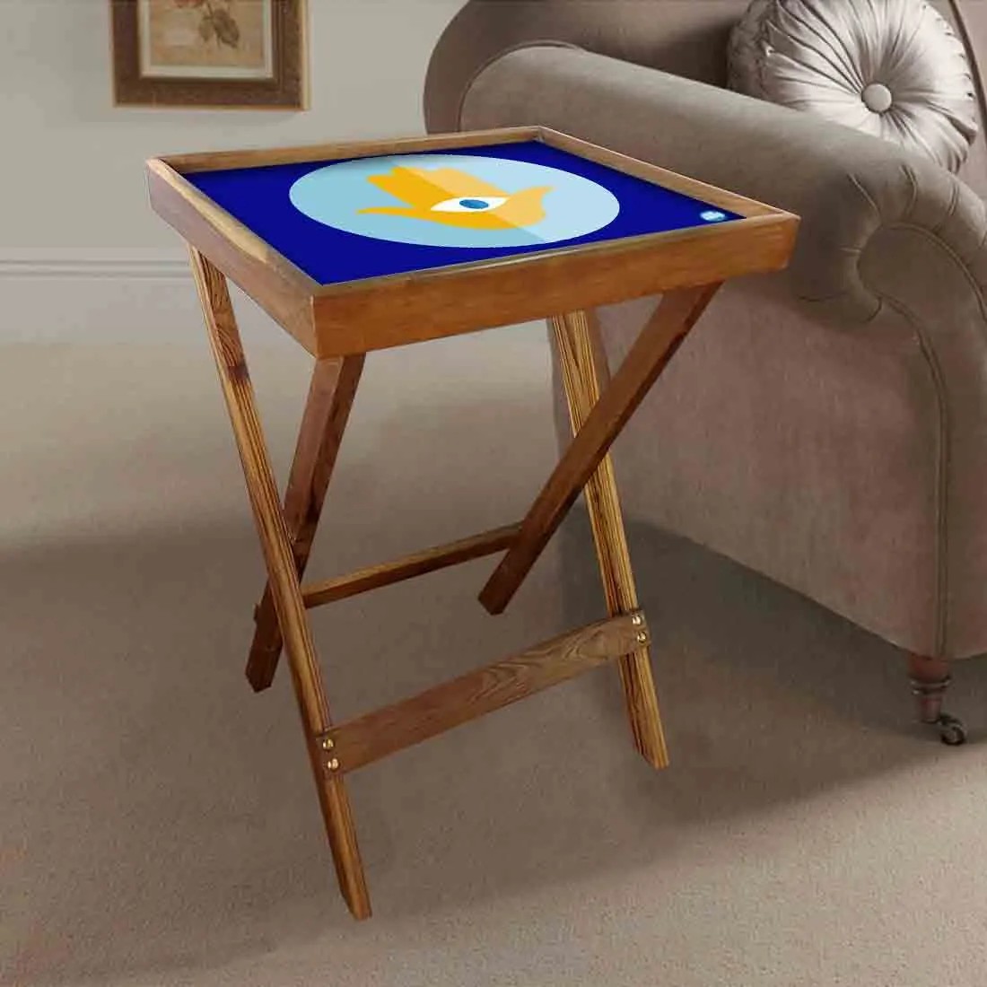 Wooden TV Trays for Eating Snacks Serving Folding End Table - Evil Eye Protector